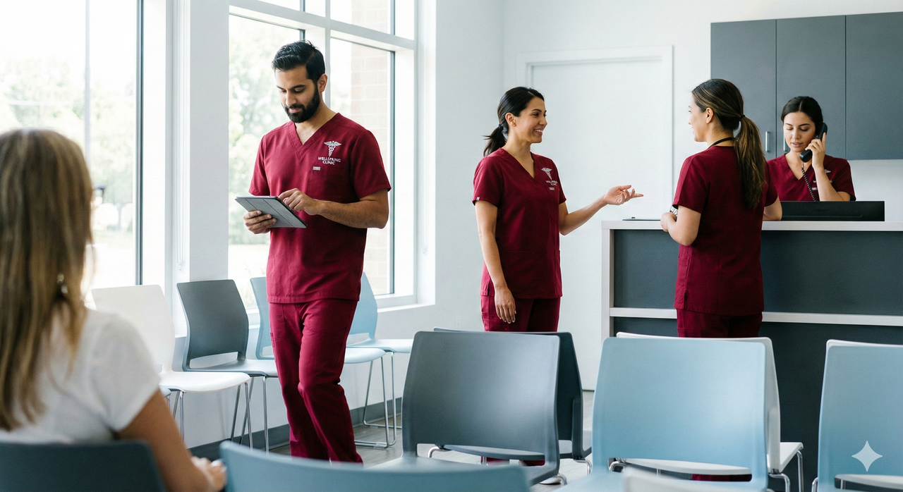 Equipo médico en rojo