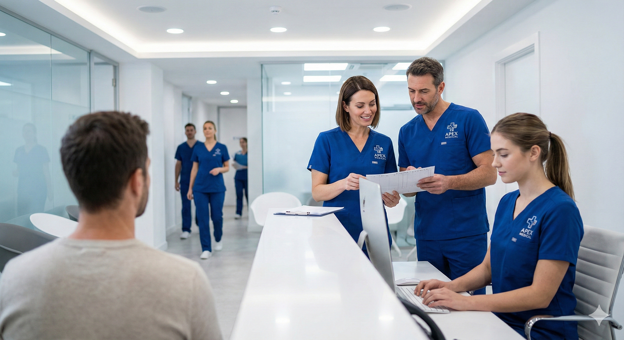 Equipo médico en azul