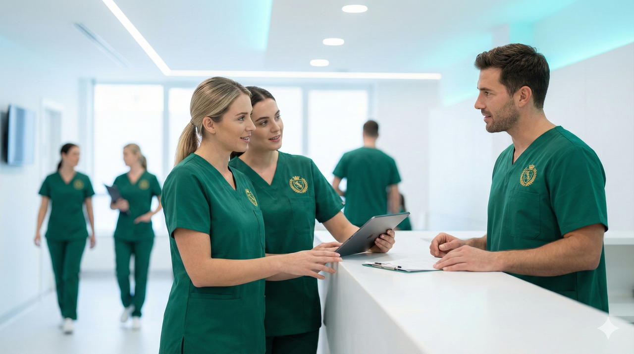 Equipo médico en verde